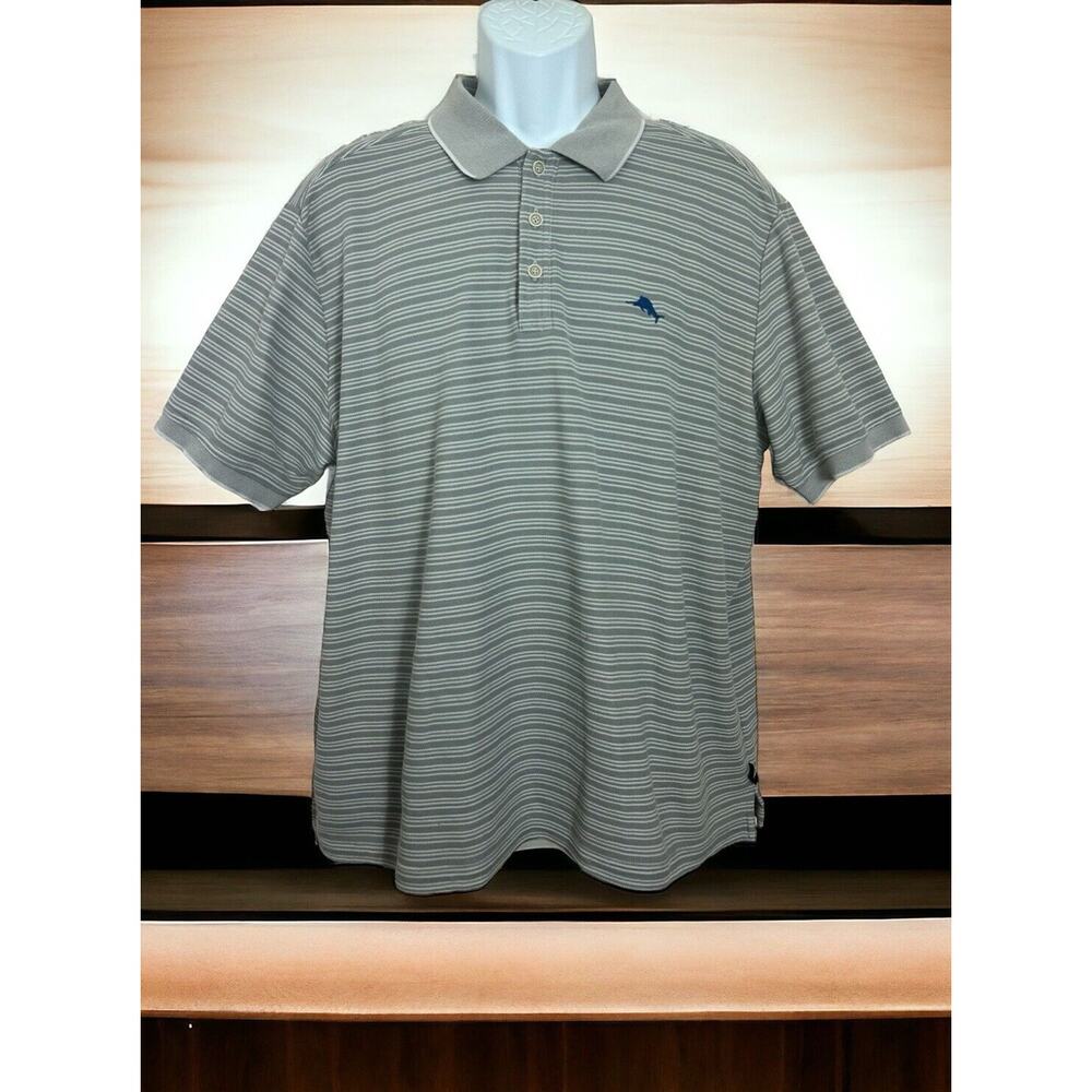 Men's Tommy Bahama Islandzone Polo Shirt Sz XL Gray Striped Pima Cotton Blend